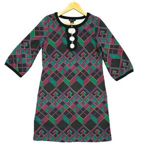 NWT BCBG MAXARIA Argyle Geometric Colorful Bold Pattern Shift 70s Dress Medium